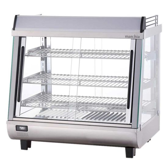 Marchia SHCC96 27" Stainless Steel Heated Countertop Display Front, Rear Doors Side View