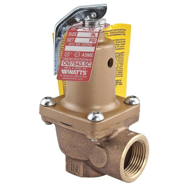 Watts 274428 3/4" Bronze Boiler Pressure Relief Valve 30 PSI For Protection of Hot Water Heating Boilers Side View