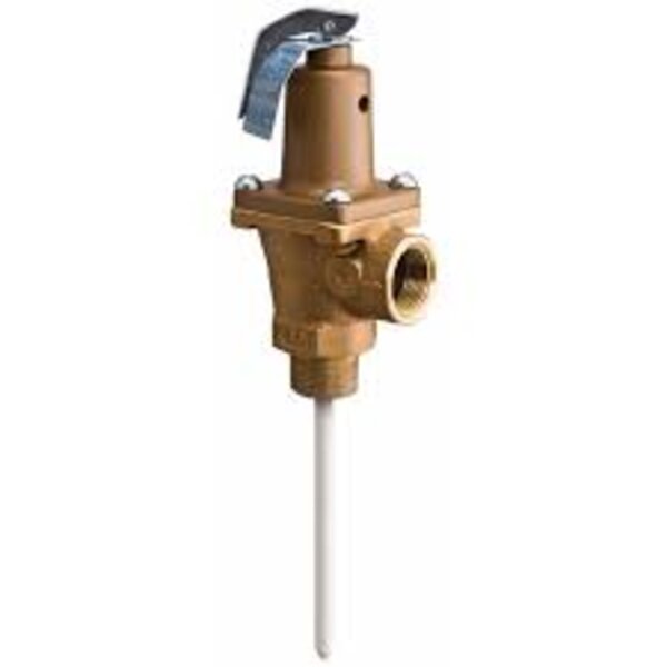 Watts 556016 3/4" M x 3/4" F Lead Free Automatic Reseating Temperature and Pressure Relief Valve 8" Thermostat 150 PSI 210 F 1437600 BTU/HR Side View